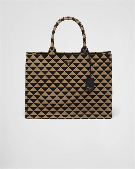 prada symbole embroidered fabric tote bag